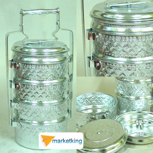 Thai Lao Original Tiffin Food Carrier Rice Container Camping 4 Tiers