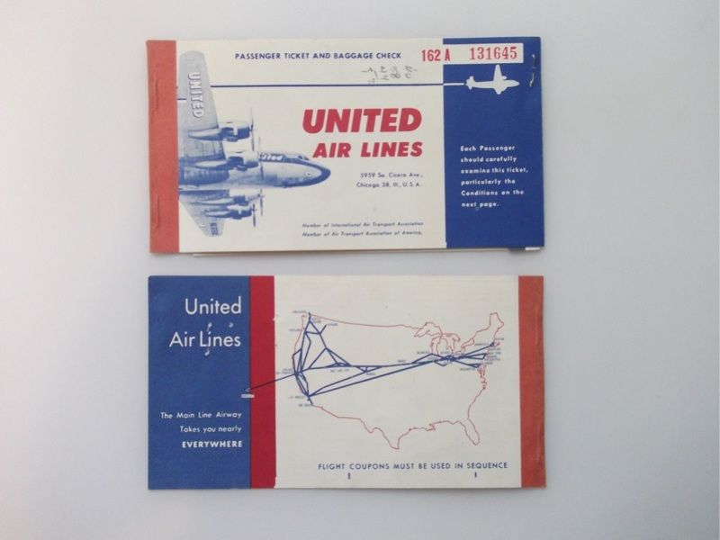 vintage united mainliner flight tickets 2 passenger tickets and