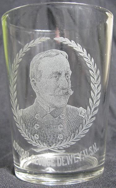  Pre Pro Political Beer Glass Etched Admiral George Dewey USN