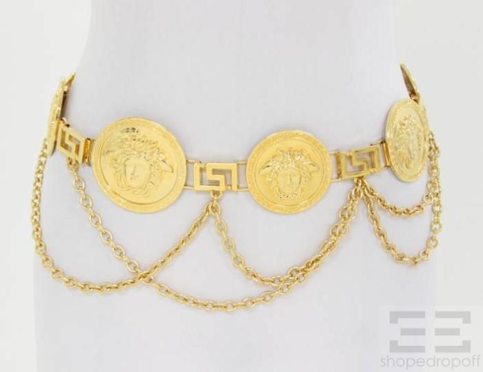 Gianni Versace Gold Logo Medallion Chain Strap Belt