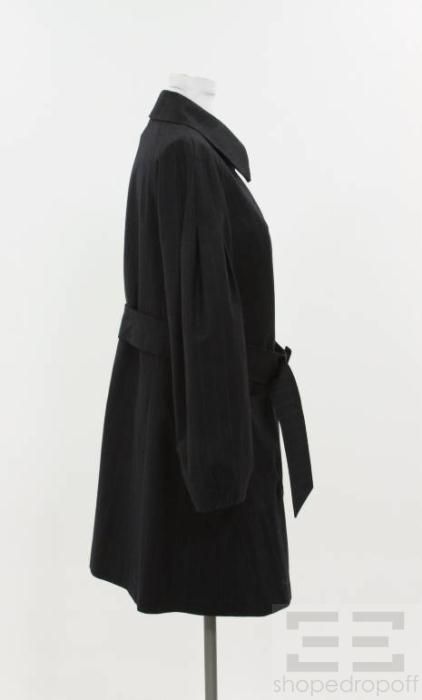 Giorgio Armani Black Label Navy Wool Pinstripe Ladies Trench Jacket