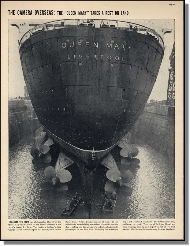 1938 The Queen Mary in Southampton Dry Dock Mag Photo