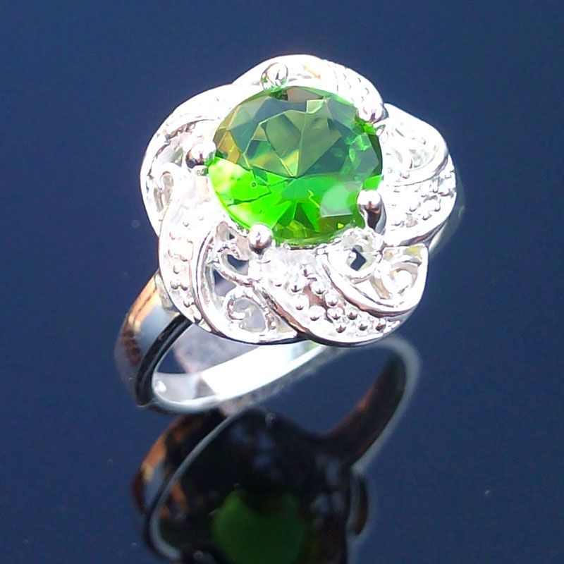 Fashion Ring Jewelry Silver Gemstone Ring Green Quartz Ring Size 7