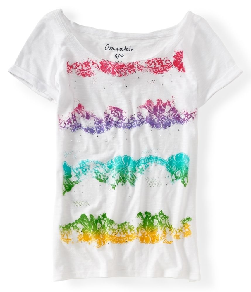 Aeropostale Womens Gradient Lace Stripe Graphic T Shirt