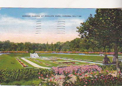 Vintage Postcard Sunken Garden Phillips Park Aurora Illinois