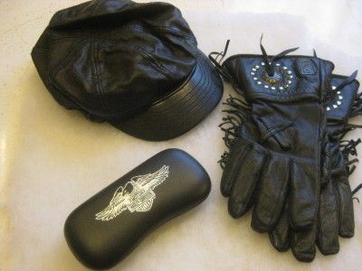 Harley Davidson Willie G Leather Gloves Sunglass Case Black Leather