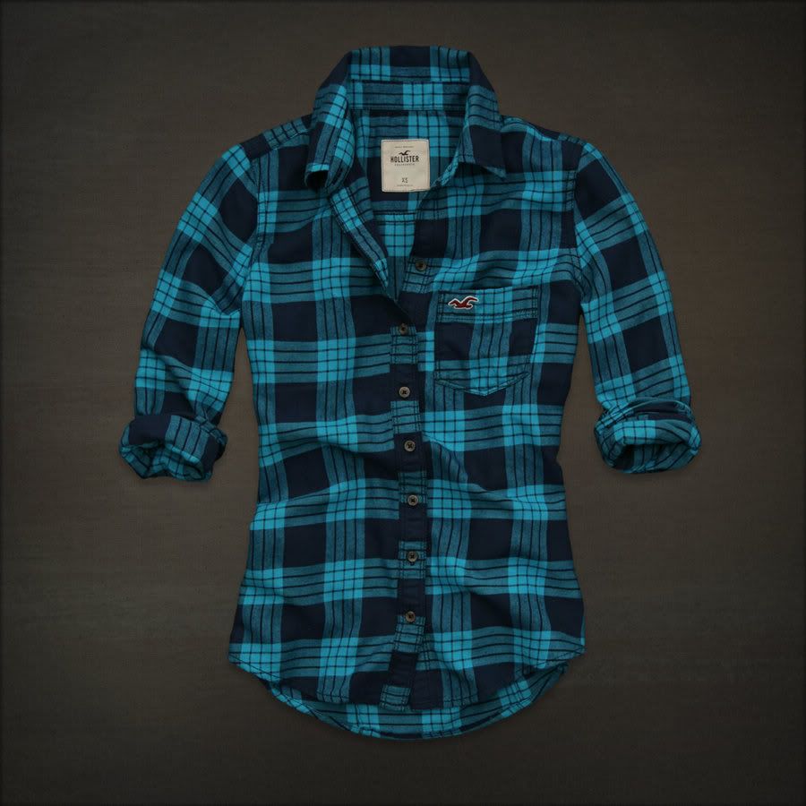 Hollister Women Turquoise Plaid Button Down Shirt Top Small NWT