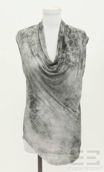 helmut lang grey printed cowl neck top size s