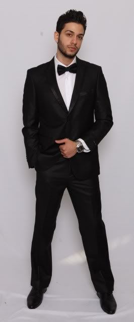 Modern Fit Men Tuxedo Suit Black 2 Button Peak Lapel Adjustable Waist