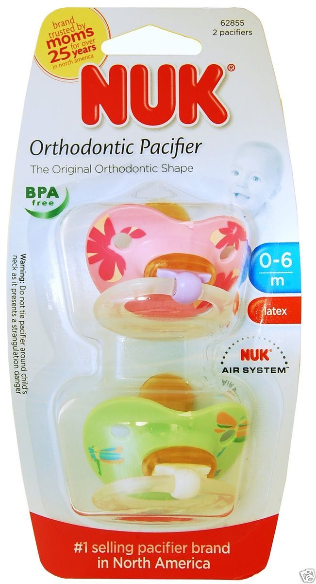 NUK 2 Orthodontic Latex Pacifiers 0 6 Months BPA FREE Pink Green Baby