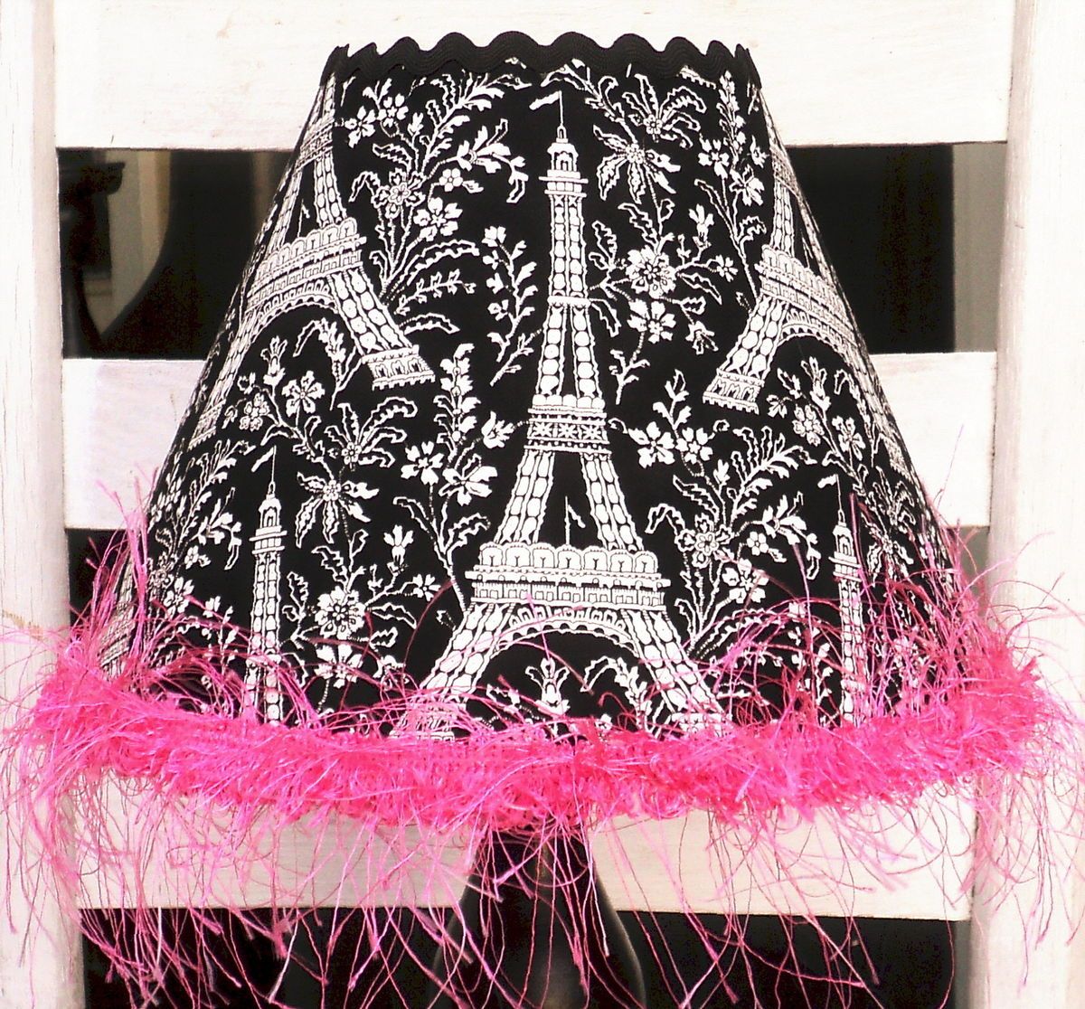 Child Lamp Shade Michael Miller Eiffel Tower Black White Hot Pink