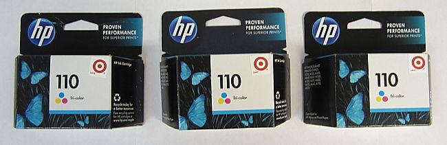 HP Combo Pack 3 110 Tri Color Office Jet Ink Cartridges