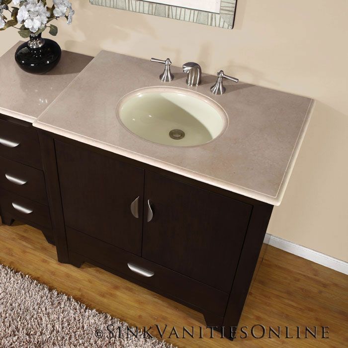53.5 Ilene W   Single Sink Stone Bathroom Vanity Cabinet (Dark Walnut