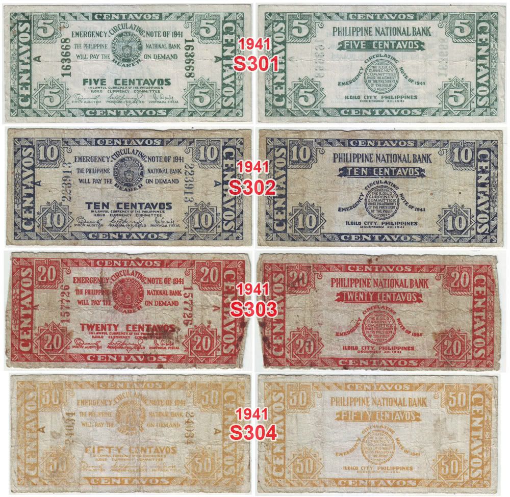  1941 1944 Mixed Lot of 8 Iloilo Emergency Circulating Notes