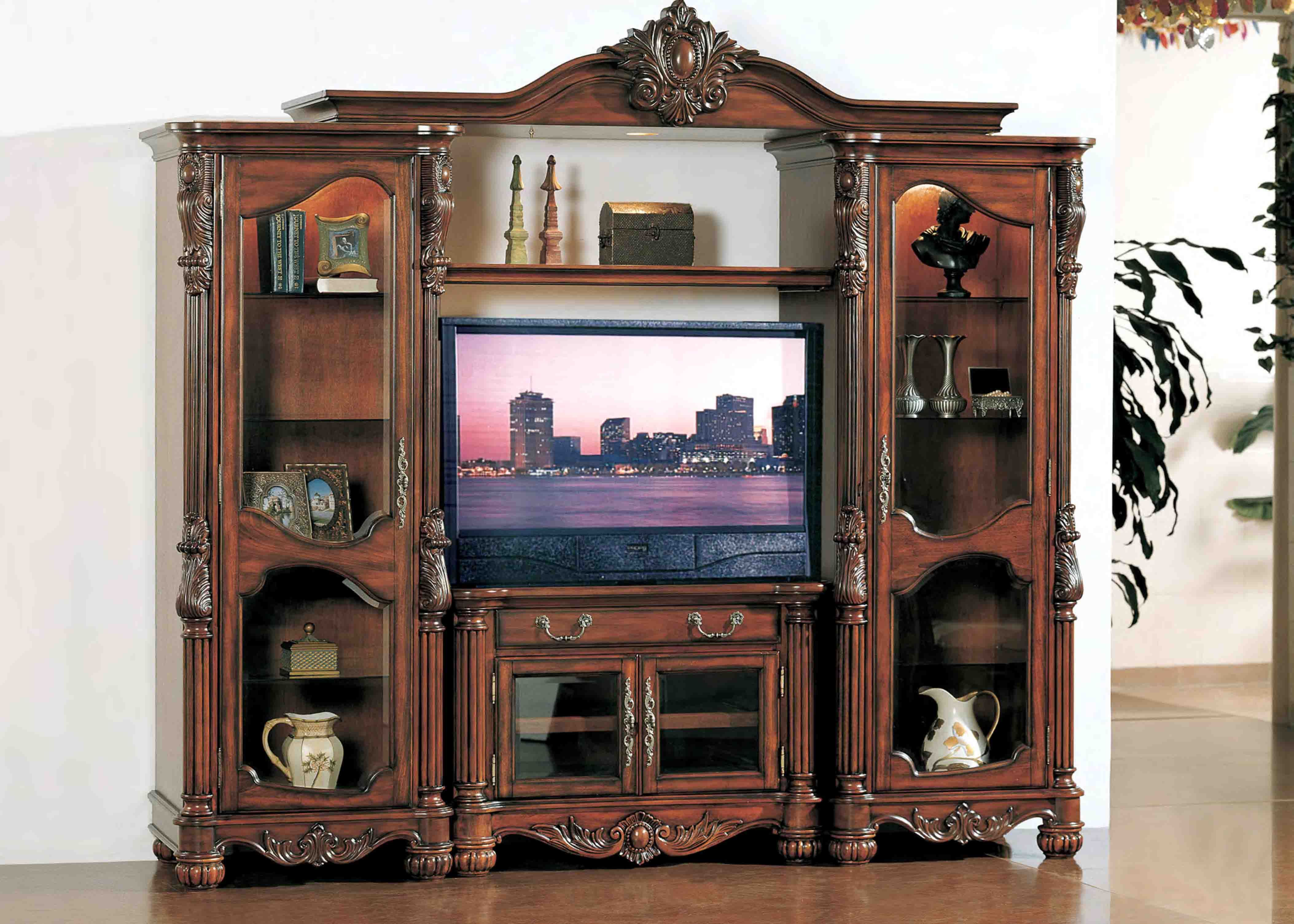 Traditional Entertainment Center Wall Unit Old World