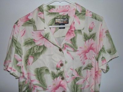 Havana Jacks Cafe Womens Button Front Short Sleeve Hawaiian Shirt