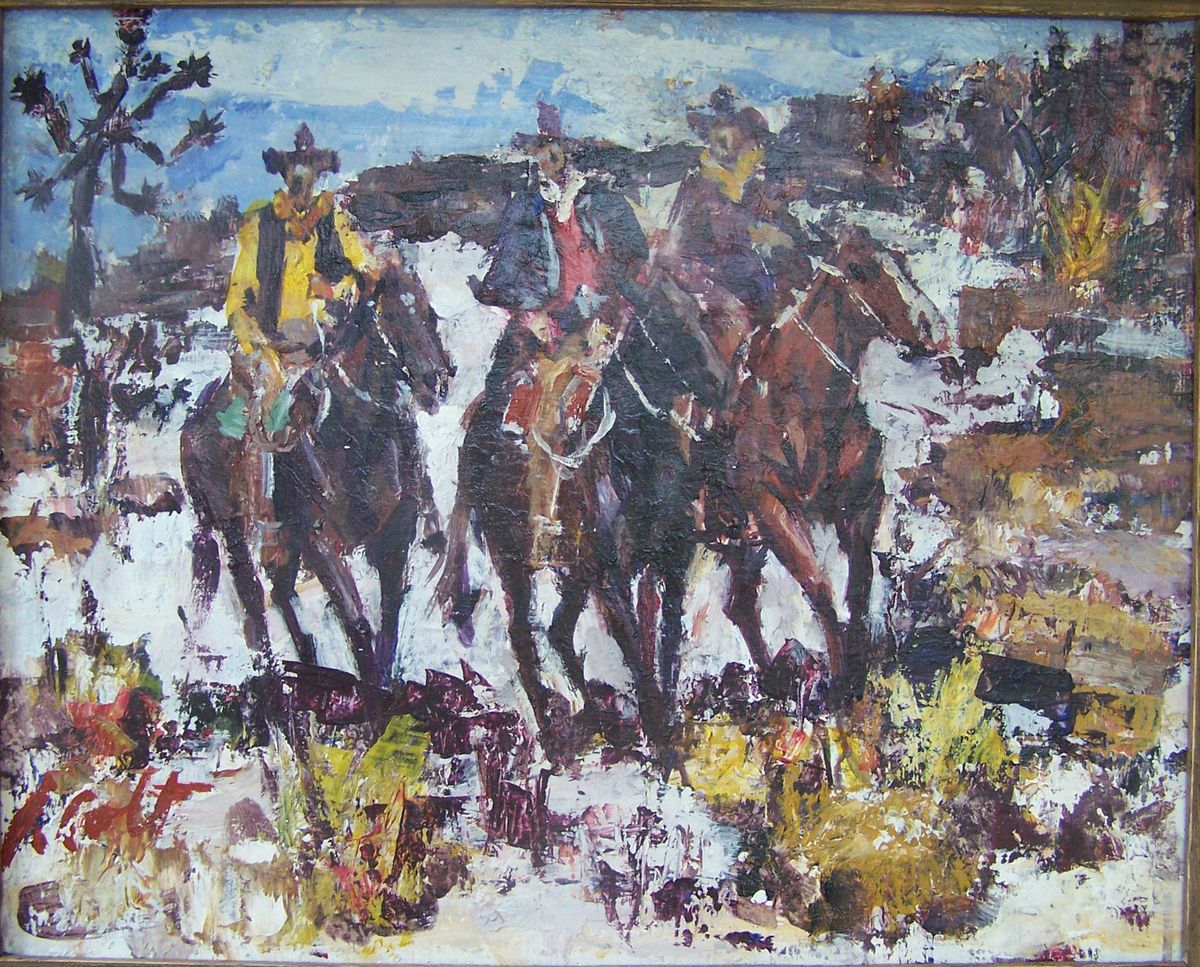 JAMES L. COLT   Western Impressionist Oil Painting of Cowboys on
