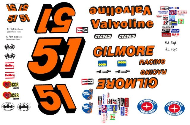 51 A J Foyt Gilmore Racing 1 64th HO Scale Waterslide Slot Car Decals