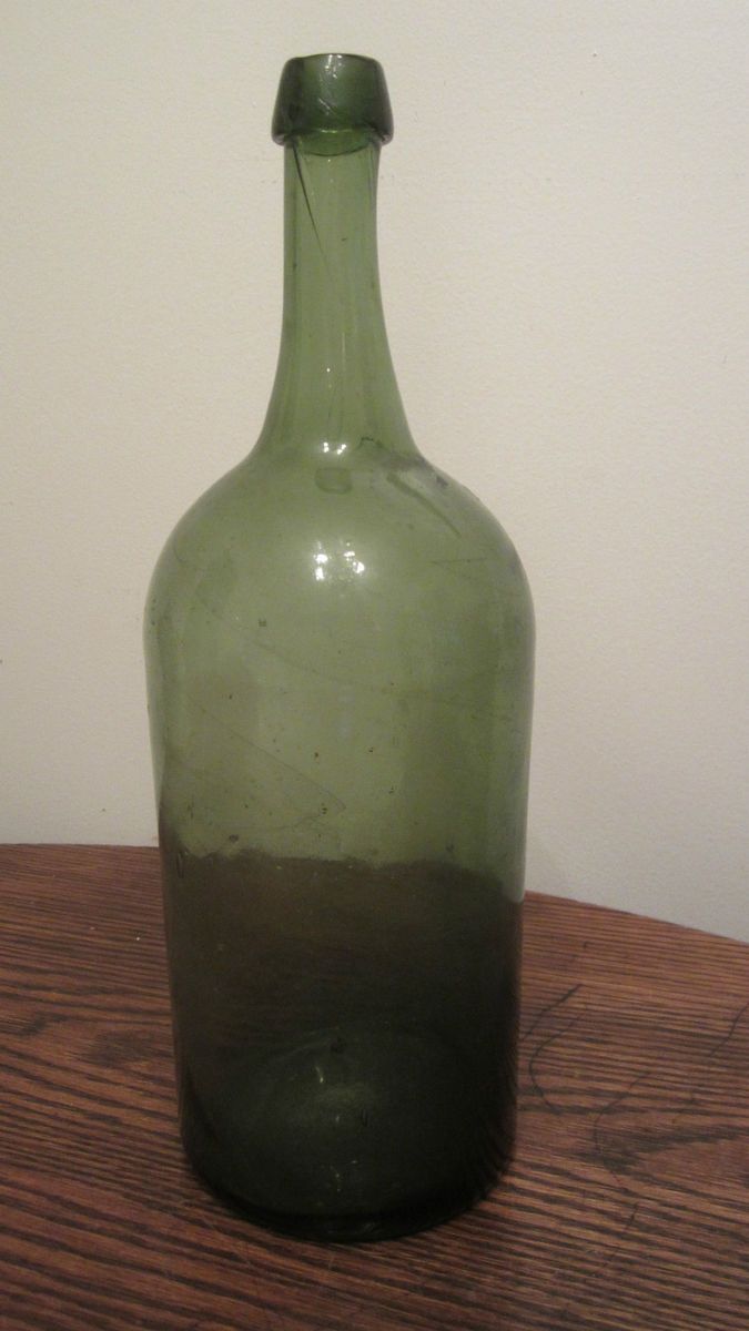  1800s green liquor wine decanter demi john glass flask bottle handmade