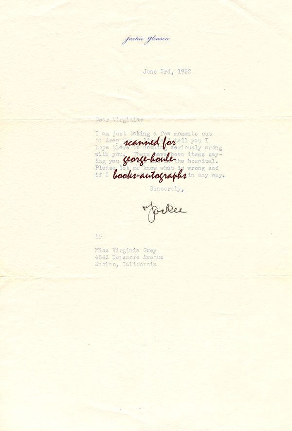 Jackie Gleason Letter Signed to Actress 1952