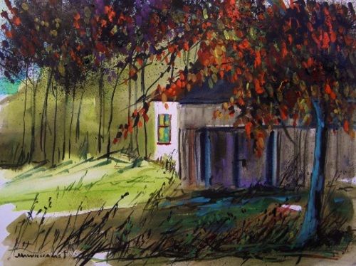 Fall Landscape Original WATERCOLOR Painting JMW art John Williams Impressionism  