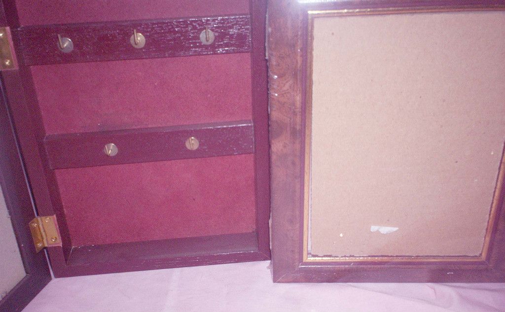 Wooden Wall Cabinet with Mirror Key Holder 5 Key Holder Shadow Box