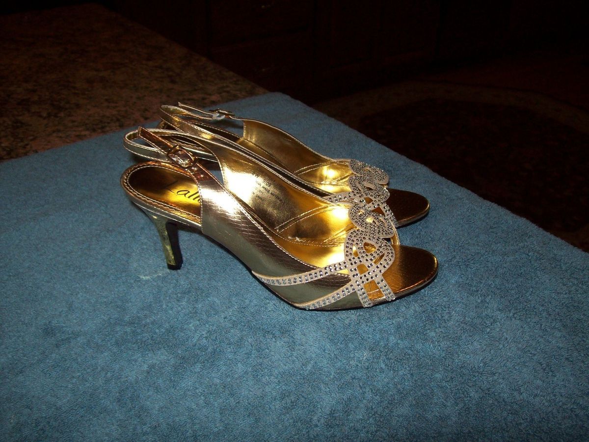Lalla Gold Open Toe Slingback Heels Shoes 8 5 New