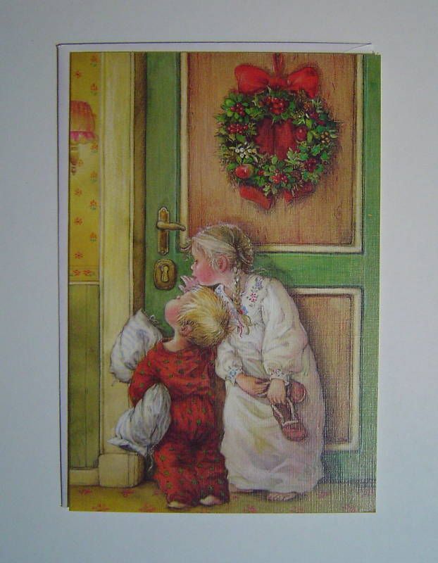 Lisi Martin Swedish Christmas Card Boy Girl Door 1986