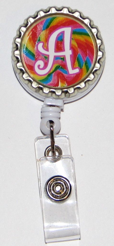 Retractable ID Badge Holder Initial Lollipop Swirl