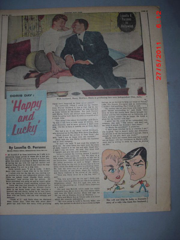 Doris Day from Louella Parson Page from 5 28 1956