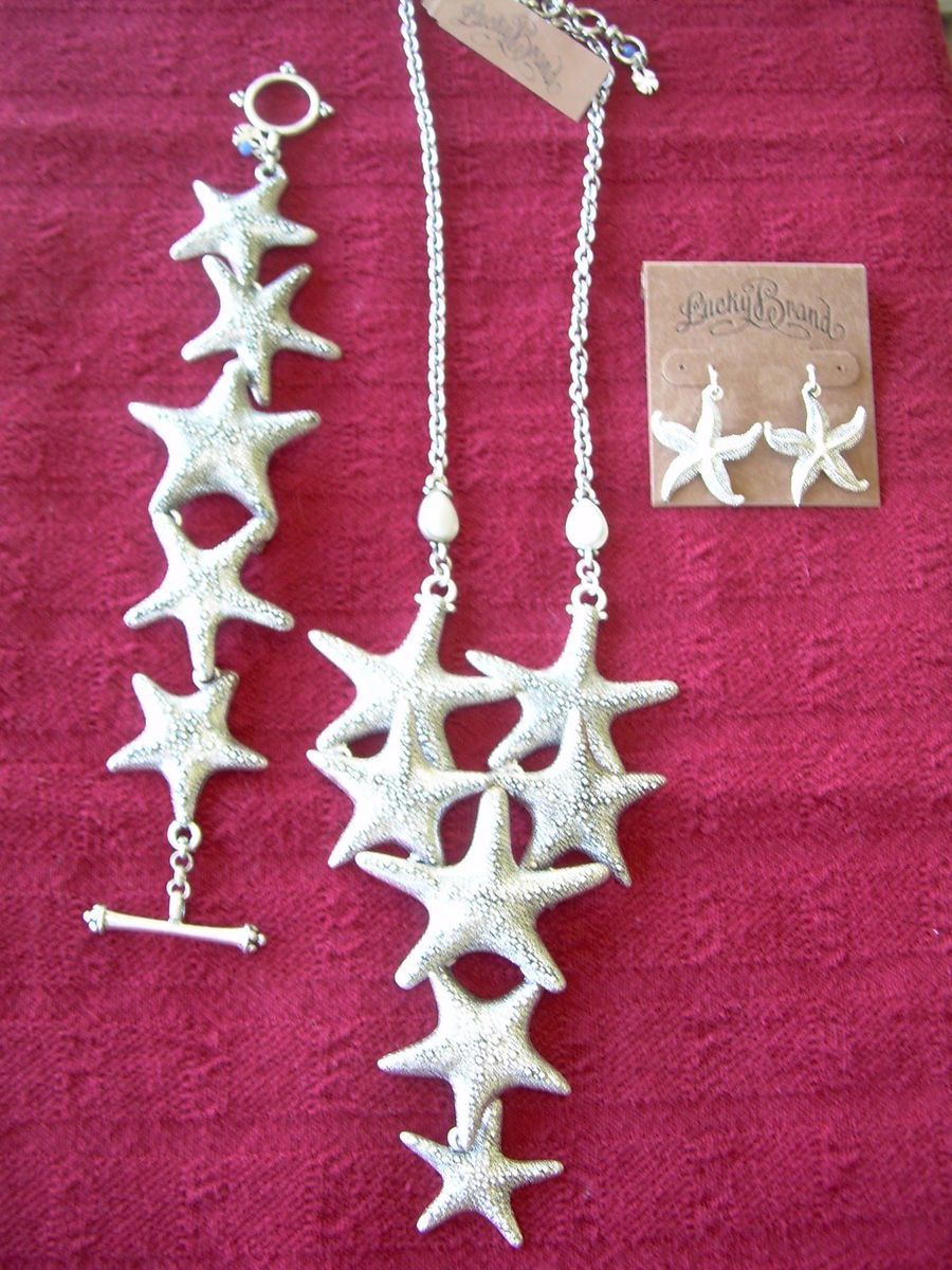 Lucky Brand Sea Star Charm Necklace Bracelet Earrings Set
