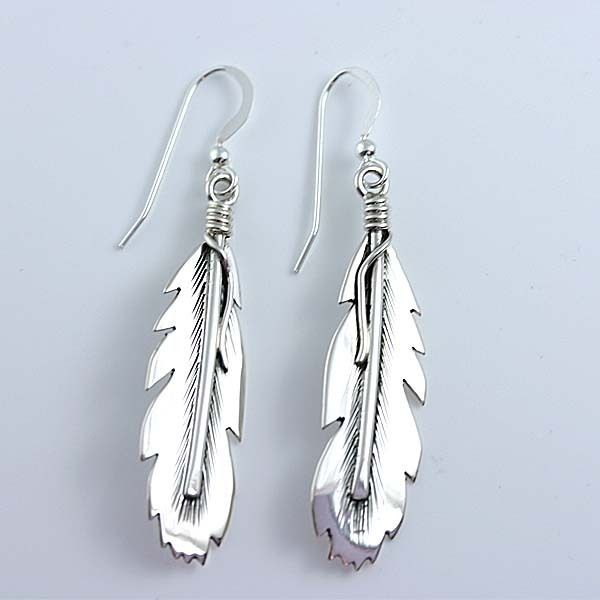 Sterling Silver Feather Earrings by Navajo Harvey Mace