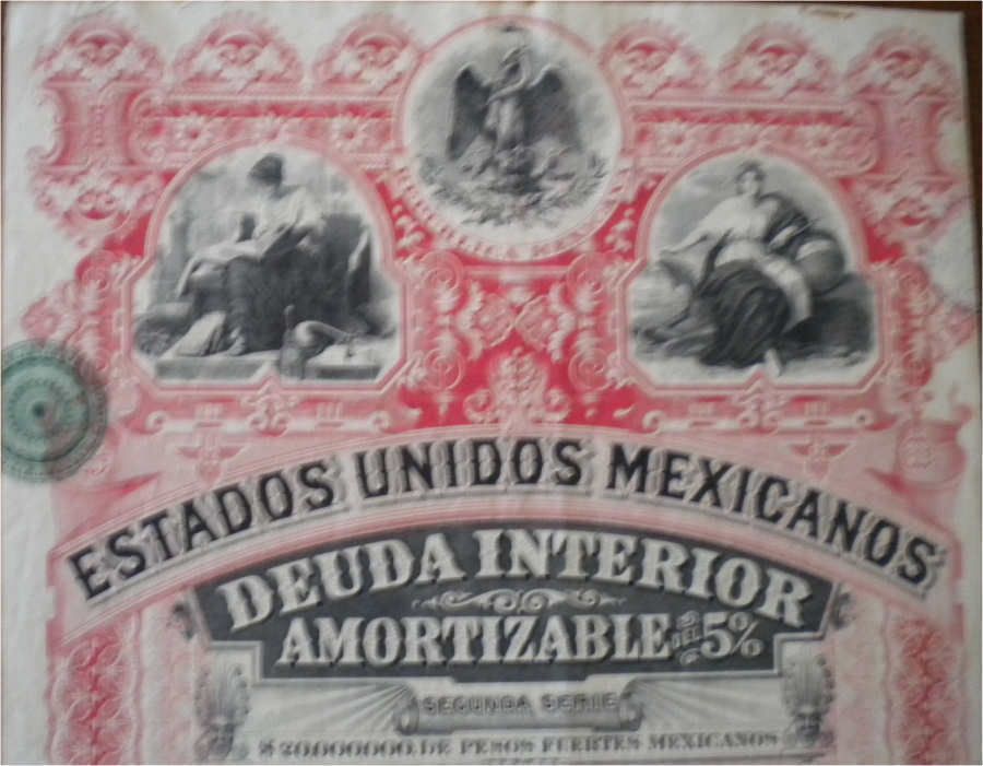 Estados Unidos Mexicanos deuda interior Letra E 1896 RED Lady Hot hot
