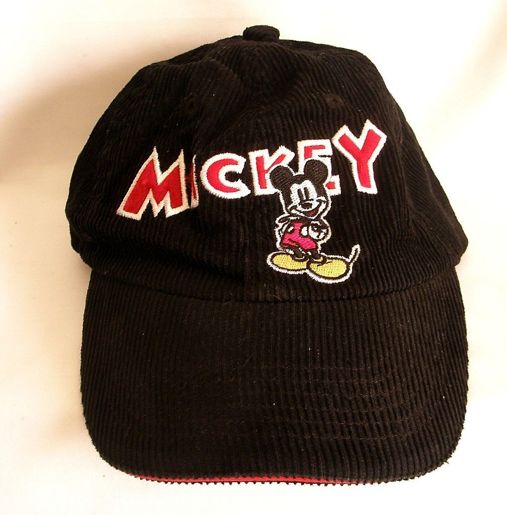 MICKEY MOUSE BASEBALL CAP   Black Corduroy with Mickey Name/Patch on