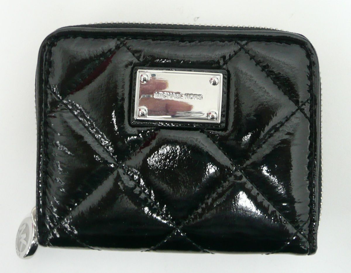 Michael Kors Black Hamilton Quilt Patent Leather Bifold Clutch Wallet