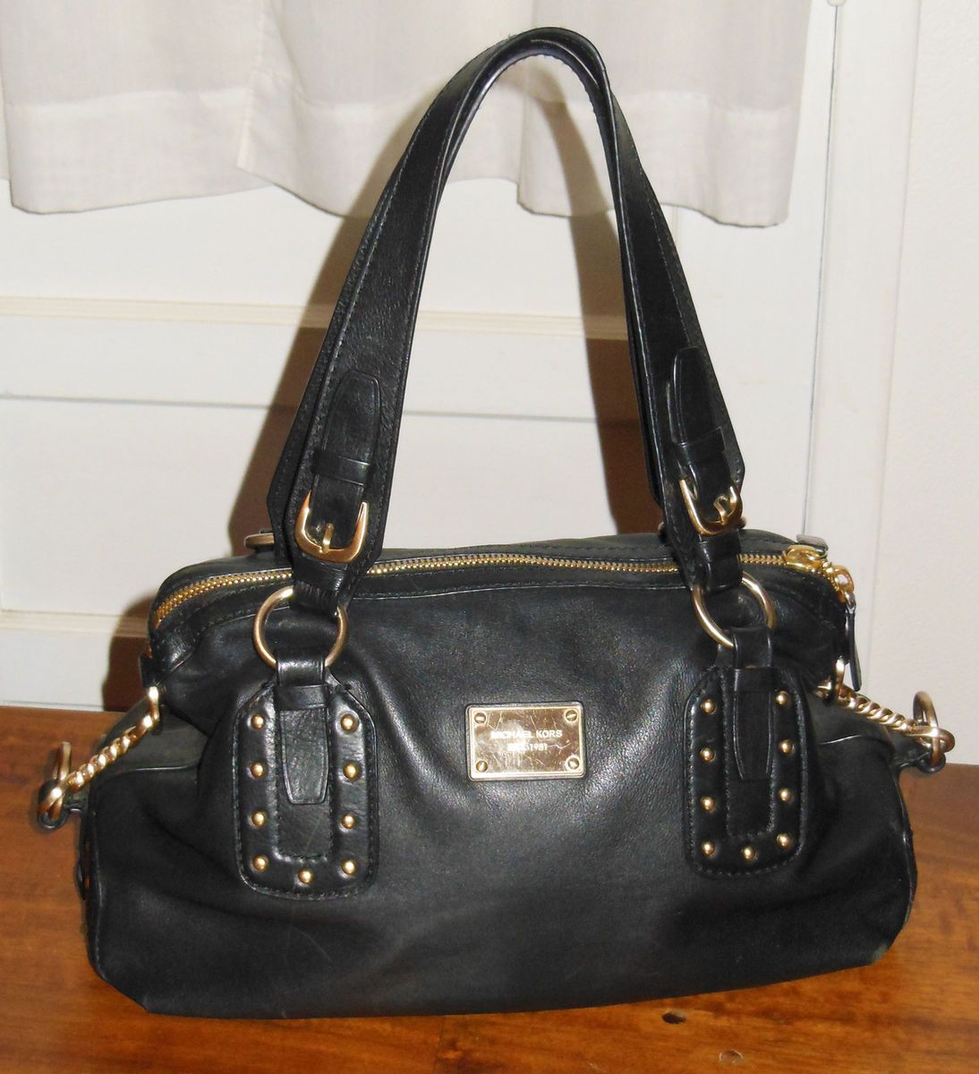 Michael Kors Black with Gold Accents Leather Bag
