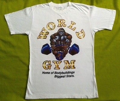 VINTAGE WORLD GYM GORILLA ACTIVE WEAR BODYBUILDER SOFT WHITE T SHIRT