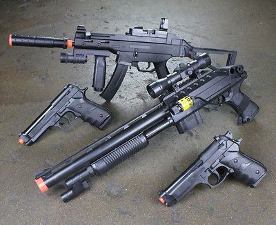NEW Lot 4 Airsoft Guns Rifle Shotgun Beretta Pistol Air Soft Toy Combo