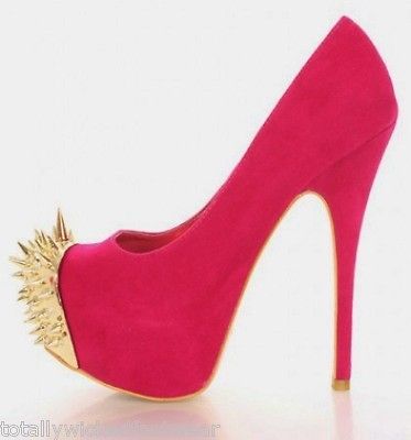 Alba Stella Gold Metal Jeweled Spiked Toe Platform Pump Shoe 6 Sea