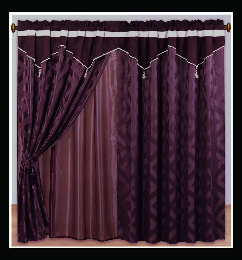 Luxury *Forbidden City* Burgundy Faux Silk CURTAIN SET Bed in a Bag