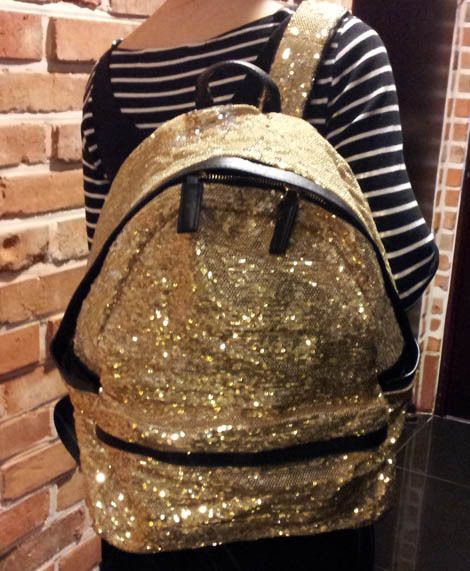 High Quality Shiny Bling Bling Sequins BackPack School Bag Gold