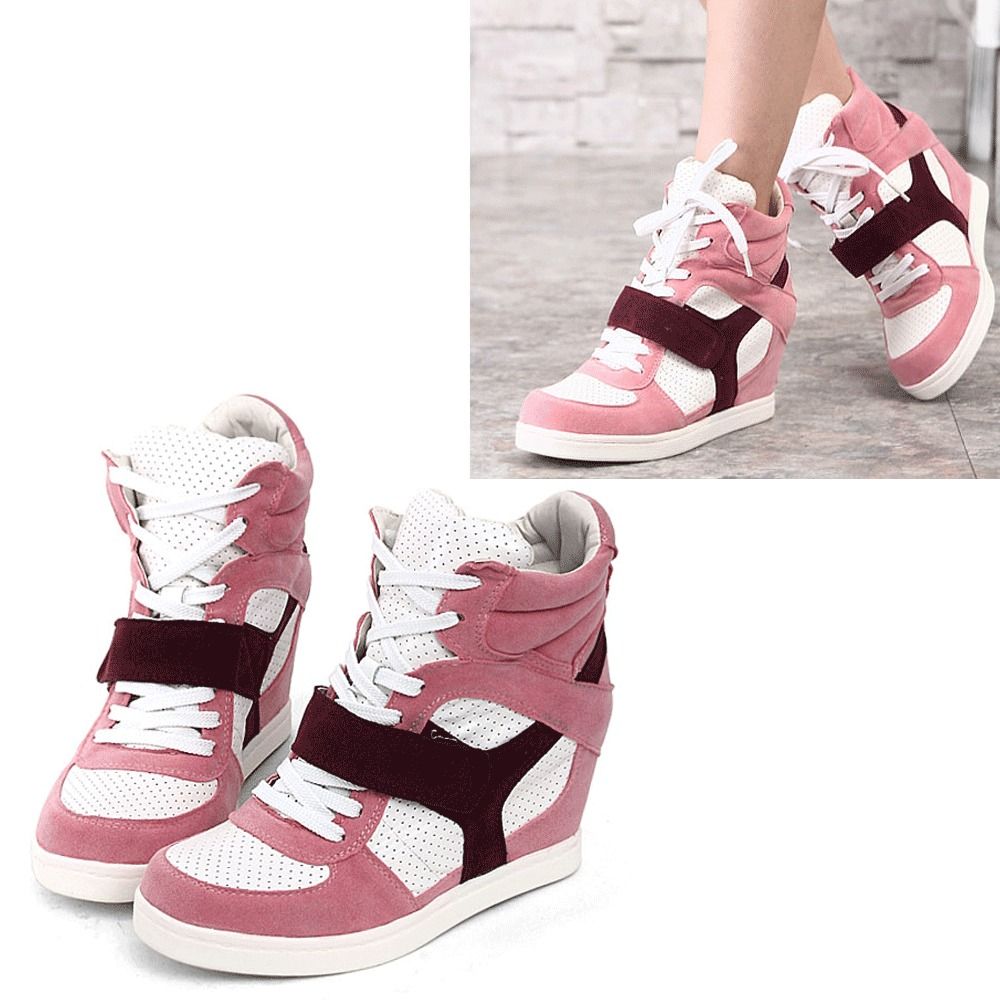 New Womens Shoes Fashion Sneakers High Top Velcro Hidden High Heels Us