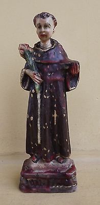 CATHOLIC RELIGIOUS CARVED & POLICHROMED STONE STATUE St. ANTHONY 1950s