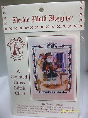 NEEDLE MAID COUNTED CROSS STITCH CHART IRISH CHRISTMAS VISITOR SANTA