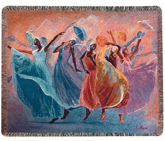 UMBRELLA DANCE AFRICAN AMERICAN WOMEN DANCING ART TAPESTRY THROW