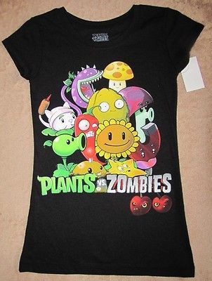 PLANTS vs. ZOMBIES Black Girls Fitted S/S Tee T Shirt sz 7/8