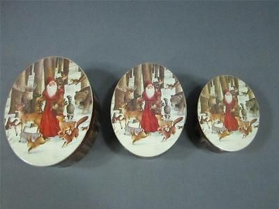 Set Of 3 Nesting Oval Christmas Boxes Features Father Christmas In The