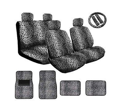 LOW BACK/SOLID BENCH CAR SEAT COVERS 16PCS SNOW LEOPARD FOR VAN,SUV