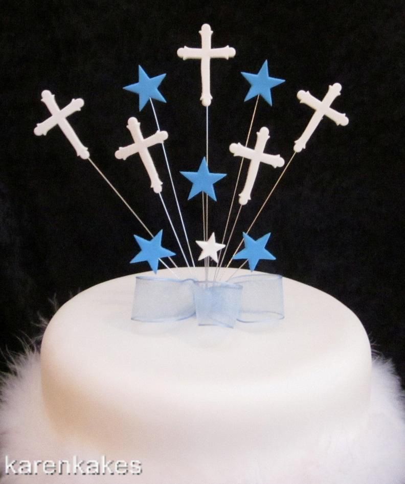 CHRISTENING/FI RST HOLY COMMUNION CAKE TOPPER BLUE