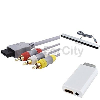 6Ft AV Composite Cable+Black Wired Sensor Bar+Wii to HDMI Audio